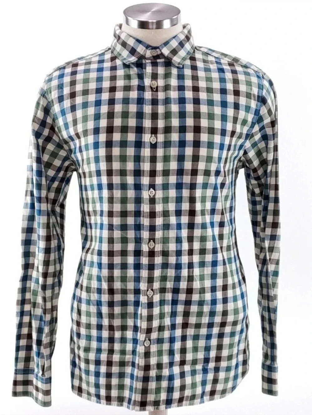 The North Face Mens L Green Blue Brown Checkered Long Sleeve Button Up Shirt
